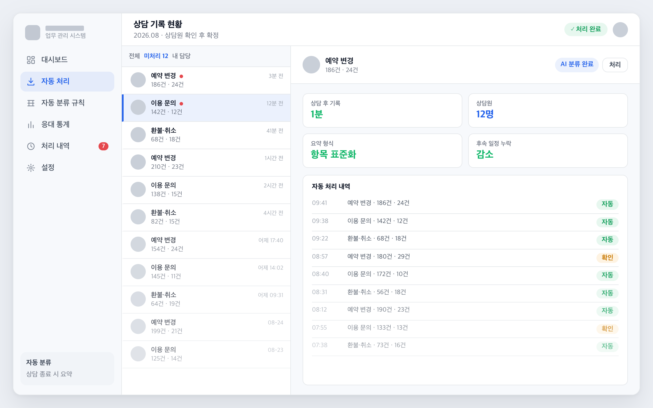상담 요약·후속 업무 화면